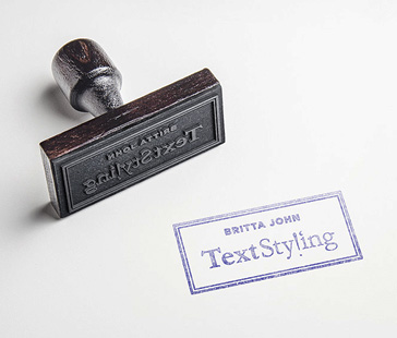 Stempel mit dem Abdruck des TextStyling-Logos.